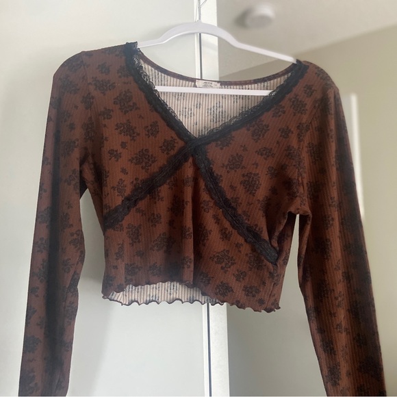 Ardene Tops - brown Ardene flower lace crop top